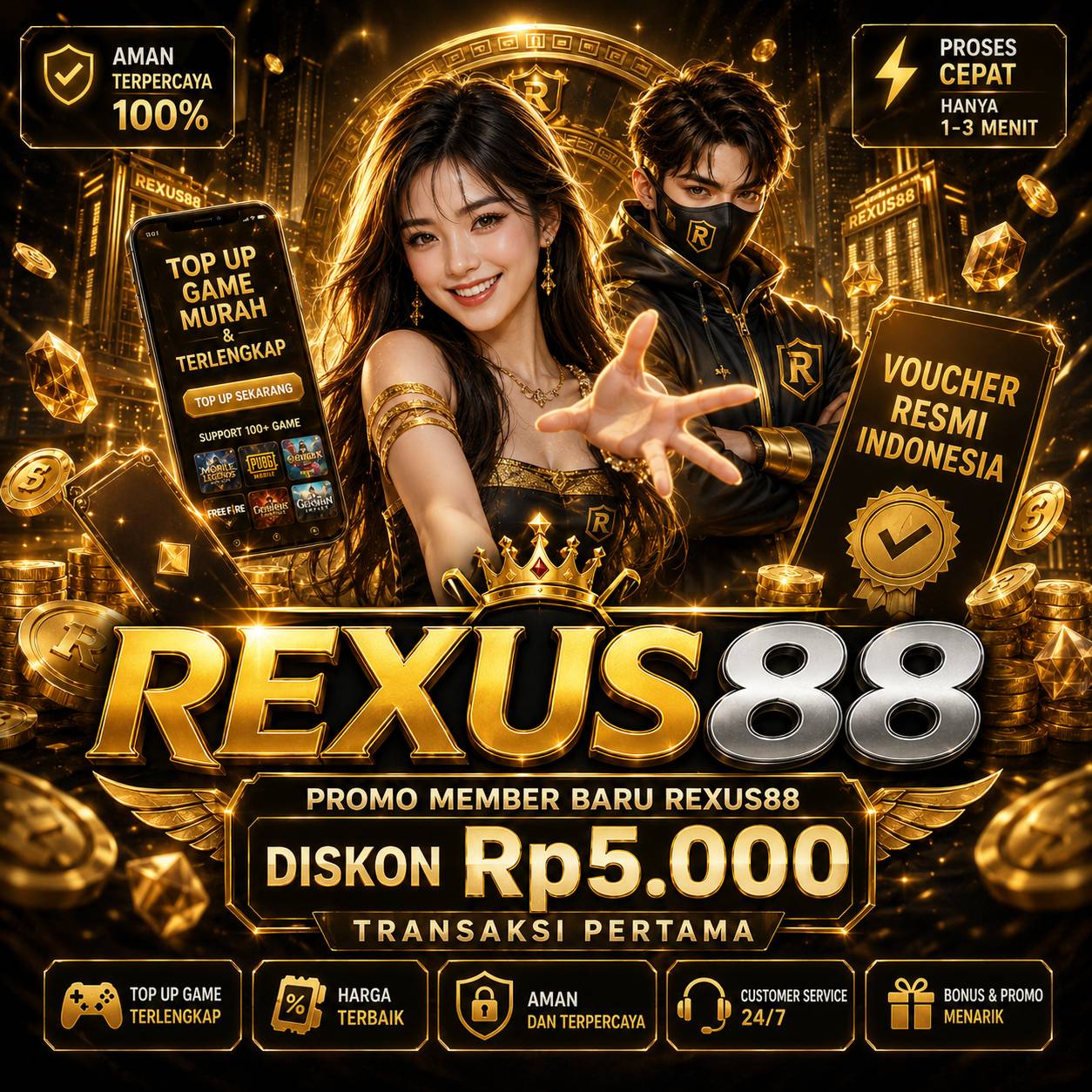 Promo member baru REXUS88, diskon Rp5.000 transaksi pertama